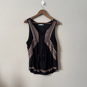 Embroidered Black Sleeveless Top
